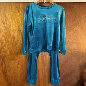 JUICY COUTURE Teal Velour 2-Piece Loungewear Sz L